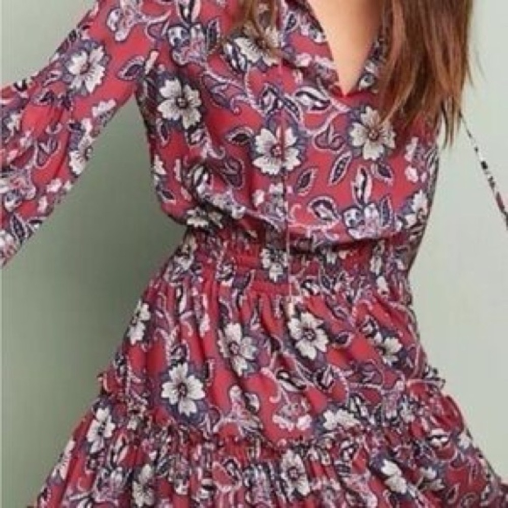 Shoshanna Mini Dress – Red Floral Ruffle ✨